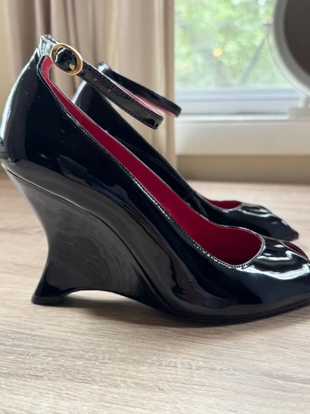 New Reformation x Camille Rowe Cheri Wedge Heels Black 7